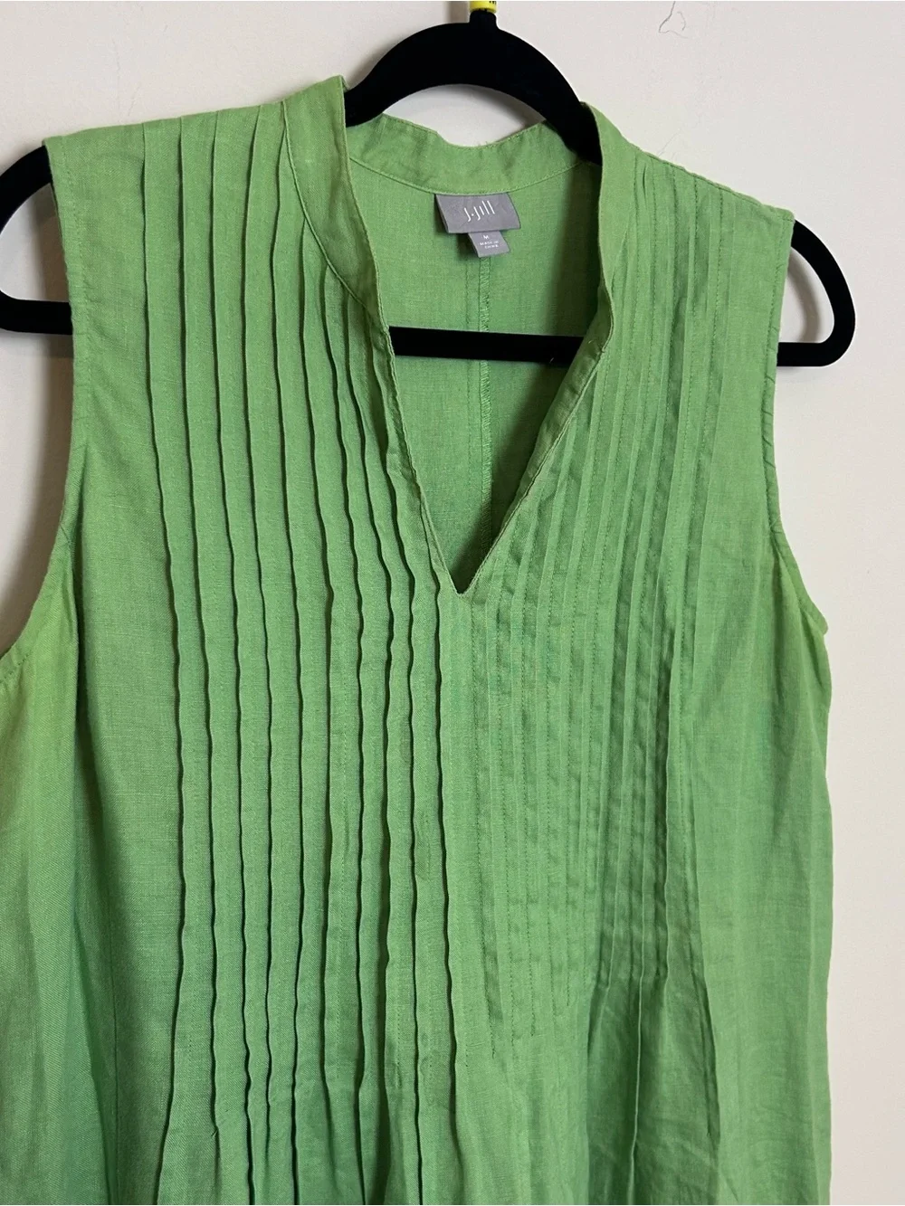 J. Jill Green Linen Pintuck Pleated Sleeveless Maxi Dress Medium Coastal